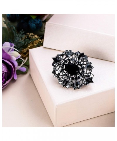 Women's Oval w/Marquise Crystal Elegant Vintage Banquet Hollow Filigree Brooch Black Antique Silver-Tone $9.90 Brooches & Pins