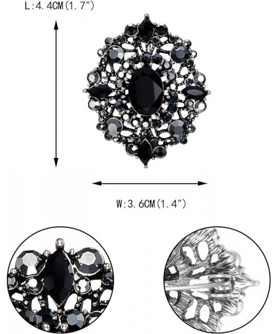 Women's Oval w/Marquise Crystal Elegant Vintage Banquet Hollow Filigree Brooch Black Antique Silver-Tone $9.90 Brooches & Pins