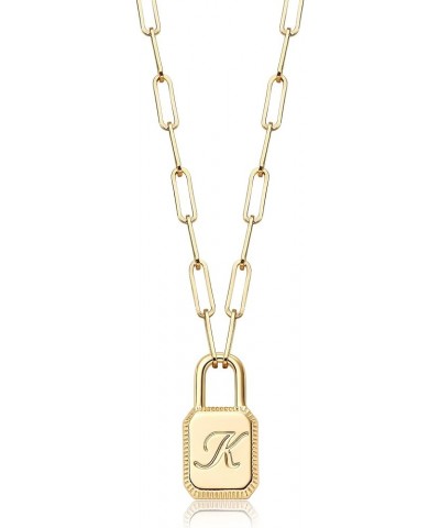 Dainty Gold Lock Initial Necklace 18K Gold Plated Initial Padlock Layered Lock Necklace Personalized Monogram Old English Eng...