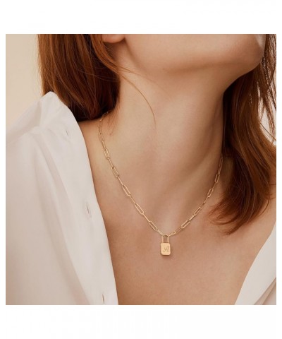 Dainty Gold Lock Initial Necklace 18K Gold Plated Initial Padlock Layered Lock Necklace Personalized Monogram Old English Eng...