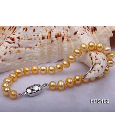 Necklace Set AA+ 6-7mm Golden Flat Round Freshwater Pearl Necklace Bracelet and Earrings Set Necklace Bracelet $28.04 Jewelry...