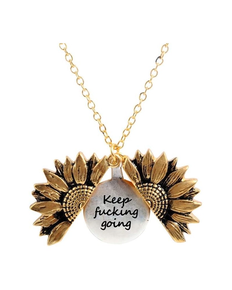 You are My Sunshine Inspiring Engraved Necklace Memorial hidden message Sunflower Locket Necklace (keep f*cking going) $7.13 ...