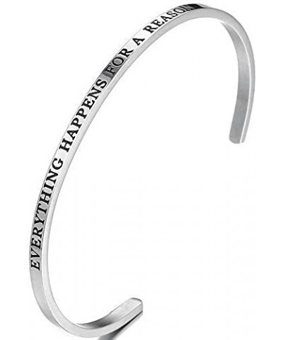 Stainless Steel Inspiration Mantra Cuff Bangle Bracelet Graduation Gift Everything Happens for a Reason $9.52 Bracelets
