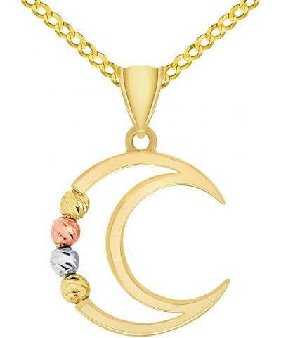 14k Tri-Color Gold Beaded Open Crescent Moon Pendant Necklace with Cable, Curb, or Figaro Chain 24.0 Inches Curb Chain $165.0...