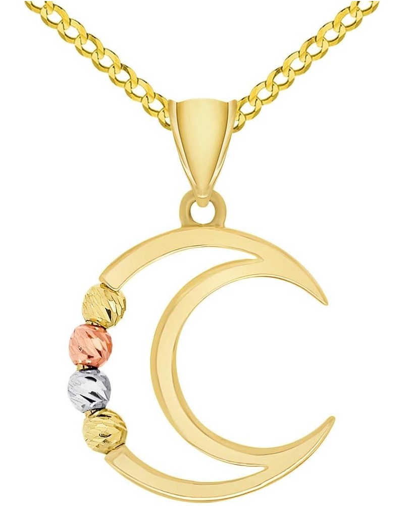 14k Tri-Color Gold Beaded Open Crescent Moon Pendant Necklace with Cable, Curb, or Figaro Chain 24.0 Inches Curb Chain $165.0...