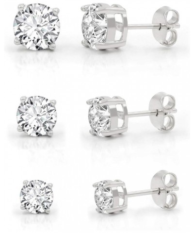 925 Sterling Silver Unisex 3mm - 10mm Round Clear Cubic Zirconia CZ Rhodium Stud Earrings, Pair of 3 - 5mm, 6mm, 7mm $24.30 E...