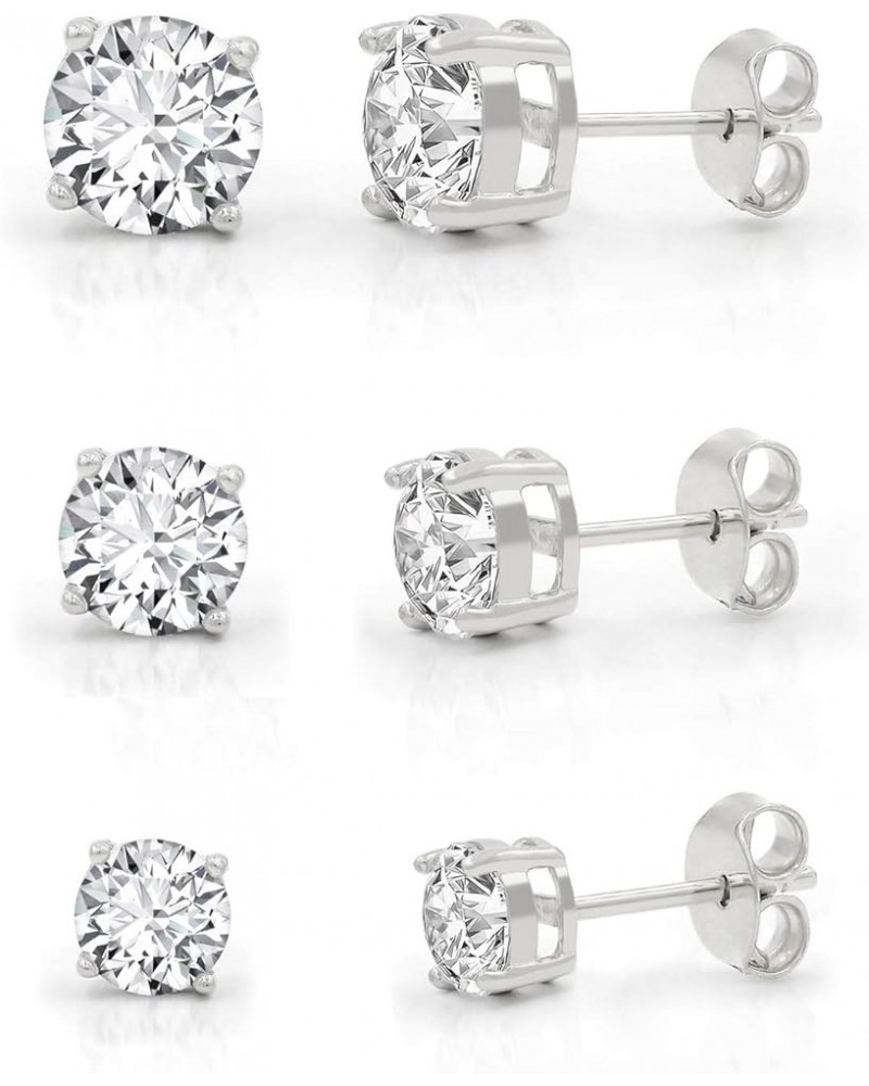 925 Sterling Silver Unisex 3mm - 10mm Round Clear Cubic Zirconia CZ Rhodium Stud Earrings, Pair of 3 - 5mm, 6mm, 7mm $24.30 E...