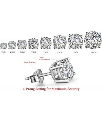 925 Sterling Silver Unisex 3mm - 10mm Round Clear Cubic Zirconia CZ Rhodium Stud Earrings, Pair of 3 - 5mm, 6mm, 7mm $24.30 E...