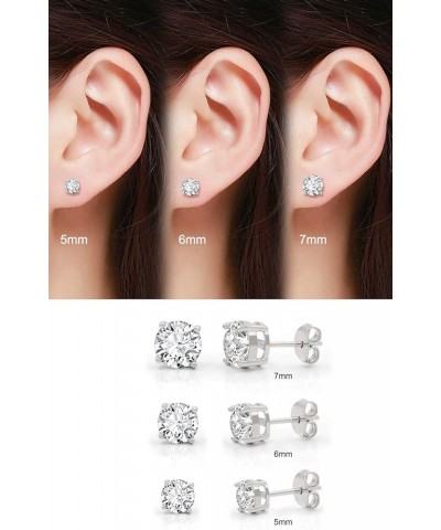 925 Sterling Silver Unisex 3mm - 10mm Round Clear Cubic Zirconia CZ Rhodium Stud Earrings, Pair of 3 - 5mm, 6mm, 7mm $24.30 E...