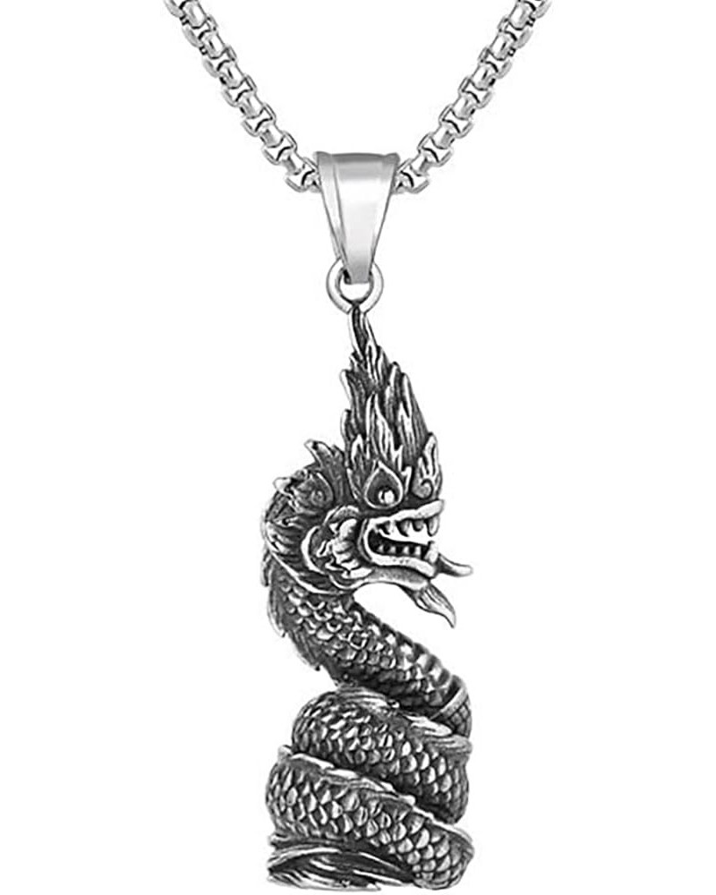 Men's Necklace Pendant for Men Boys with 23.6'' Stainless Steel Box Chain 105-Orient Dragon $5.49 Necklaces