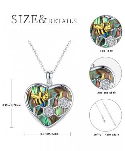 Bee Necklace 925 Sterling Silver Honeycomb Bee Pendant Heart Abalone Shell Necklace Bee Jewelry Gifts for Women $24.63 Necklaces