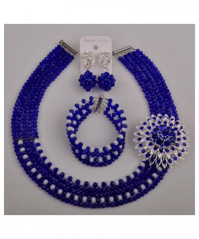 5 Rows Nigerian Beaded Jewelry Set Women African Wedding Beads Crystal Necklace and Earrings Royal Blue and White $18.19 Jewe...