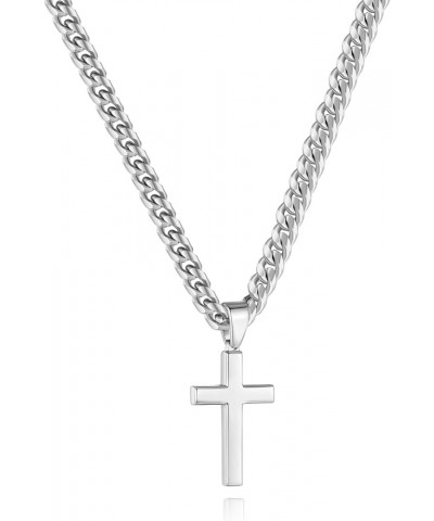 Simple Cross Necklace for Men Women with 18-26 Inch Chunky Cuban Chain, Durable Stainless Steel Black Gold Silver Cross Penda...