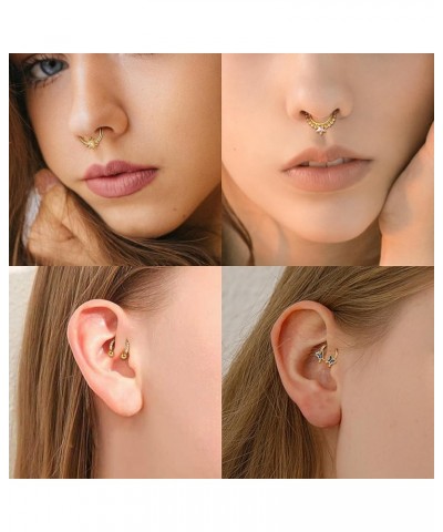 9PCS Septum Rings 16G Septum Rings for Women Surgical Steel Nose Rings Hoops Clicker Ring Nose Rings CZ Opal Helix Tragus Hoo...