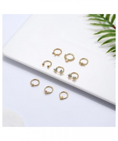 9PCS Septum Rings 16G Septum Rings for Women Surgical Steel Nose Rings Hoops Clicker Ring Nose Rings CZ Opal Helix Tragus Hoo...