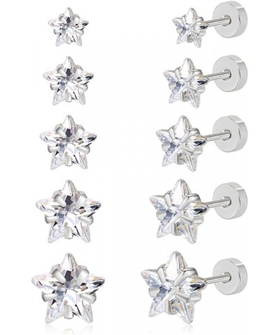 Cubic Zirconia Earrings Studs: Flat Back Stud Earrings for Women Hypoallergenic Surgical Stainless Steel Heart/Star CZ Stud E...