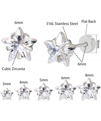 Cubic Zirconia Earrings Studs: Flat Back Stud Earrings for Women Hypoallergenic Surgical Stainless Steel Heart/Star CZ Stud E...