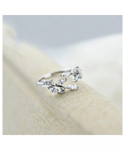 Double Leaf Wrap Rings for Women Girls Dainty Zircon Rings Adjustable Hypoallergenic leaf silver $7.50 Rings