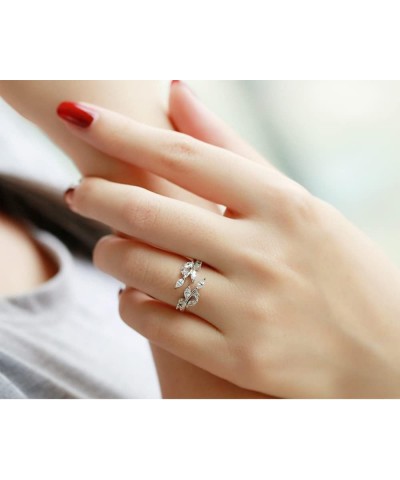 Double Leaf Wrap Rings for Women Girls Dainty Zircon Rings Adjustable Hypoallergenic leaf silver $7.50 Rings