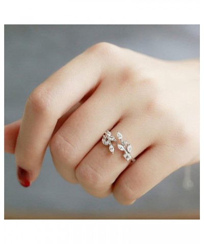 Double Leaf Wrap Rings for Women Girls Dainty Zircon Rings Adjustable Hypoallergenic leaf silver $7.50 Rings