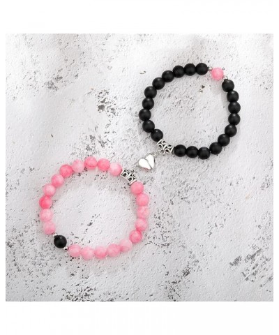 2 Pcs Magnetic Couples Bracelets for Women Men Matching Distance Relationship Bracelets for Boyfriend Girlfriend pink black(h...