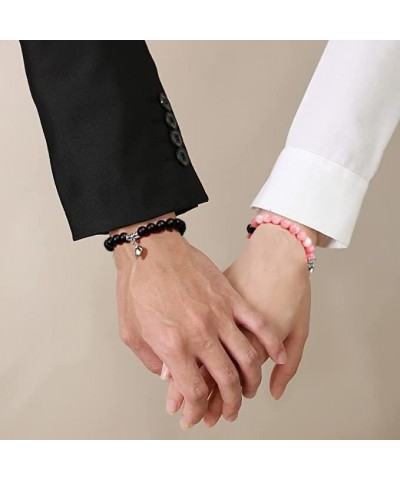 2 Pcs Magnetic Couples Bracelets for Women Men Matching Distance Relationship Bracelets for Boyfriend Girlfriend pink black(h...