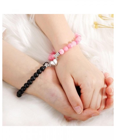 2 Pcs Magnetic Couples Bracelets for Women Men Matching Distance Relationship Bracelets for Boyfriend Girlfriend pink black(h...