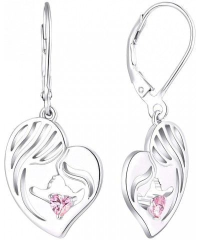 Mother and Daughter Earrings 925 Sterling Silver Mum Hold Child Heart Dangle Drop Earrings Jewelry for Mom Women 10-pink tour...
