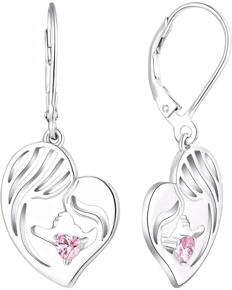 Mother and Daughter Earrings 925 Sterling Silver Mum Hold Child Heart Dangle Drop Earrings Jewelry for Mom Women 10-pink tour...