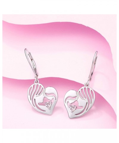 Mother and Daughter Earrings 925 Sterling Silver Mum Hold Child Heart Dangle Drop Earrings Jewelry for Mom Women 10-pink tour...