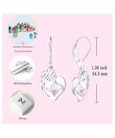 Mother and Daughter Earrings 925 Sterling Silver Mum Hold Child Heart Dangle Drop Earrings Jewelry for Mom Women 10-pink tour...