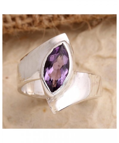 Artisan Handmade Amethyst Single Stone Ring .925 Sterling Silver Cocktail Indonesia Birthstone Gemstone 'Modern Purple' $33.3...