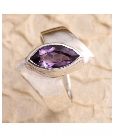 Artisan Handmade Amethyst Single Stone Ring .925 Sterling Silver Cocktail Indonesia Birthstone Gemstone 'Modern Purple' $33.3...