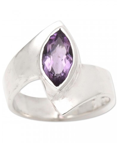 Artisan Handmade Amethyst Single Stone Ring .925 Sterling Silver Cocktail Indonesia Birthstone Gemstone 'Modern Purple' $33.3...