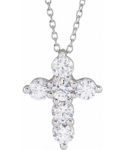 14k White Gold 1 CTW Lab-Grown Diamond Cross 18" Necklace Stunning Design $320.27 Necklaces