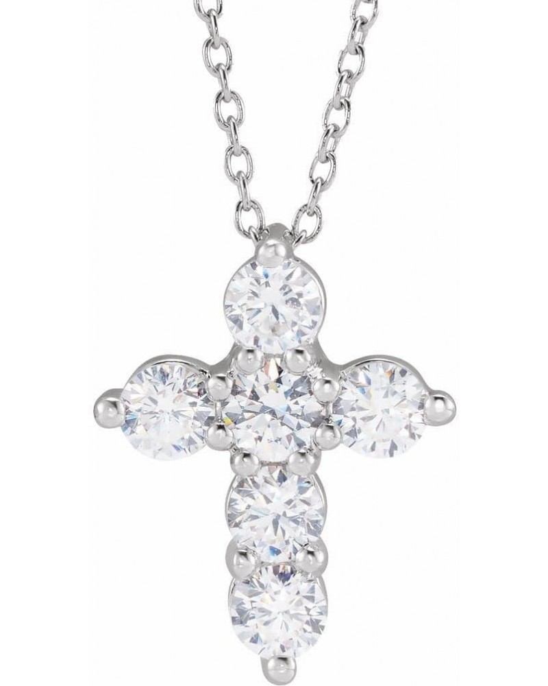 14k White Gold 1 CTW Lab-Grown Diamond Cross 18" Necklace Stunning Design $320.27 Necklaces