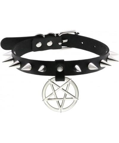 Multicolor PU Simulated Leather Silvert-tone Spikes Rivets Pentagram Star Belt Adjustable Collar Choker Necklace Purple $9.27...