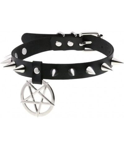 Multicolor PU Simulated Leather Silvert-tone Spikes Rivets Pentagram Star Belt Adjustable Collar Choker Necklace Purple $9.27...