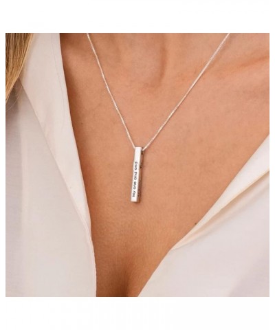 Sterling Silver Personalized 4 Sided Vertical 3D Engraved Bar Necklace Customized Gift for Women Girls 925 Sterling Silver $2...