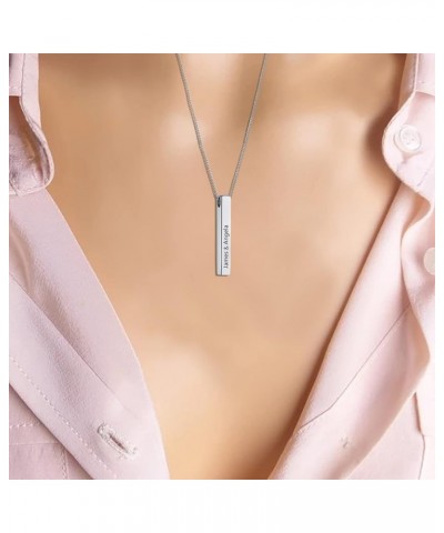 Sterling Silver Personalized 4 Sided Vertical 3D Engraved Bar Necklace Customized Gift for Women Girls 925 Sterling Silver $2...