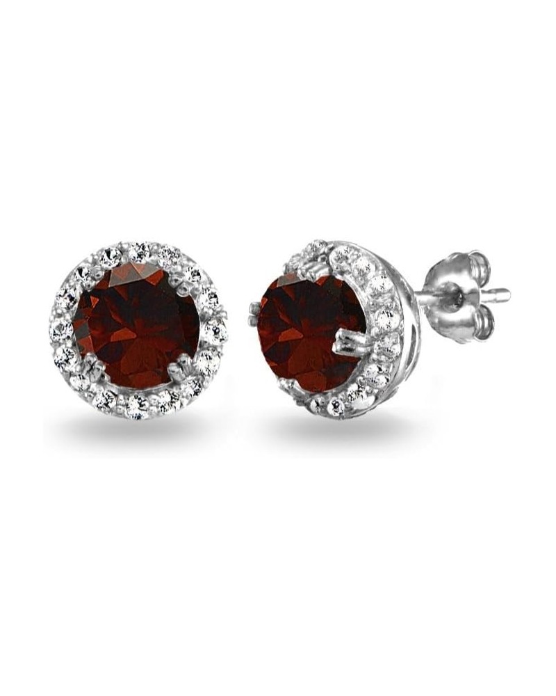 Sterling Silver Genuine, Created or Simulated Gemstone Round Halo Stud Earrings for Women Girls Garnet $15.89 Earrings