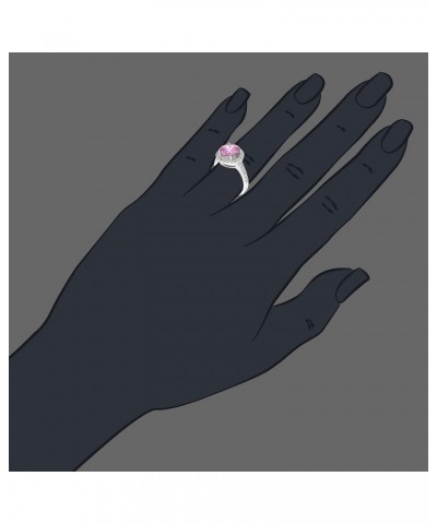 Pink Cubic Zirconia Halo Ring for Women in .925 Sterling Silver with Rhodium Round Shape in Prong Set $25.19 Rings