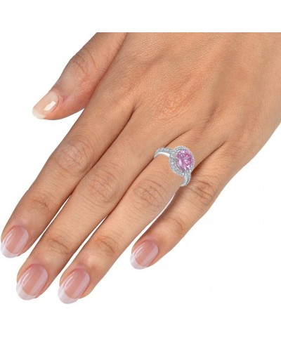 Pink Cubic Zirconia Halo Ring for Women in .925 Sterling Silver with Rhodium Round Shape in Prong Set $25.19 Rings