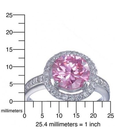 Pink Cubic Zirconia Halo Ring for Women in .925 Sterling Silver with Rhodium Round Shape in Prong Set $25.19 Rings