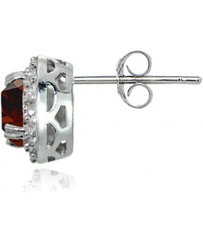 Sterling Silver Genuine, Created or Simulated Gemstone Round Halo Stud Earrings for Women Girls Garnet $15.89 Earrings