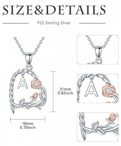 Diamond Rose Heart Initial Necklace for Women 925 Sterling Silver Heart Letter Pendant Necklace Jewelry Mothers Day Valentine...