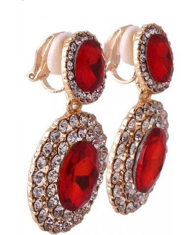 Big Rhinestone Crystal Clip on Earrings Without Piercing and Dangle Drop Earrings Red ear clip $8.69 Earrings