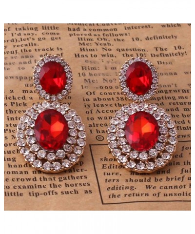 Big Rhinestone Crystal Clip on Earrings Without Piercing and Dangle Drop Earrings Red ear clip $8.69 Earrings