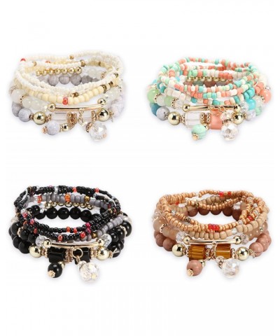 4 Sets Bohemian Stackable Bead Bracelets Multilayered Stretch Bracelet for Teen Girls Handmade Boho Bracelets for Women(4 Set...