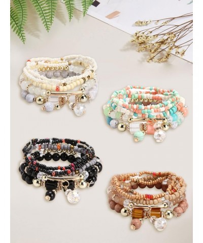 4 Sets Bohemian Stackable Bead Bracelets Multilayered Stretch Bracelet for Teen Girls Handmade Boho Bracelets for Women(4 Set...